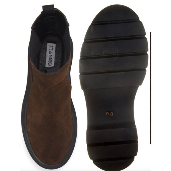 Steve Madden Size 5.5 Brown Suede Chunky Lug Sole Platform Boot Wisteria Womens - Picture 4 of 5